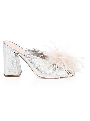 Loeffler Randall Women's Laurel Ostritch Feather Leather Sandals - Silver - Size 6 | Saks Fifth Avenue