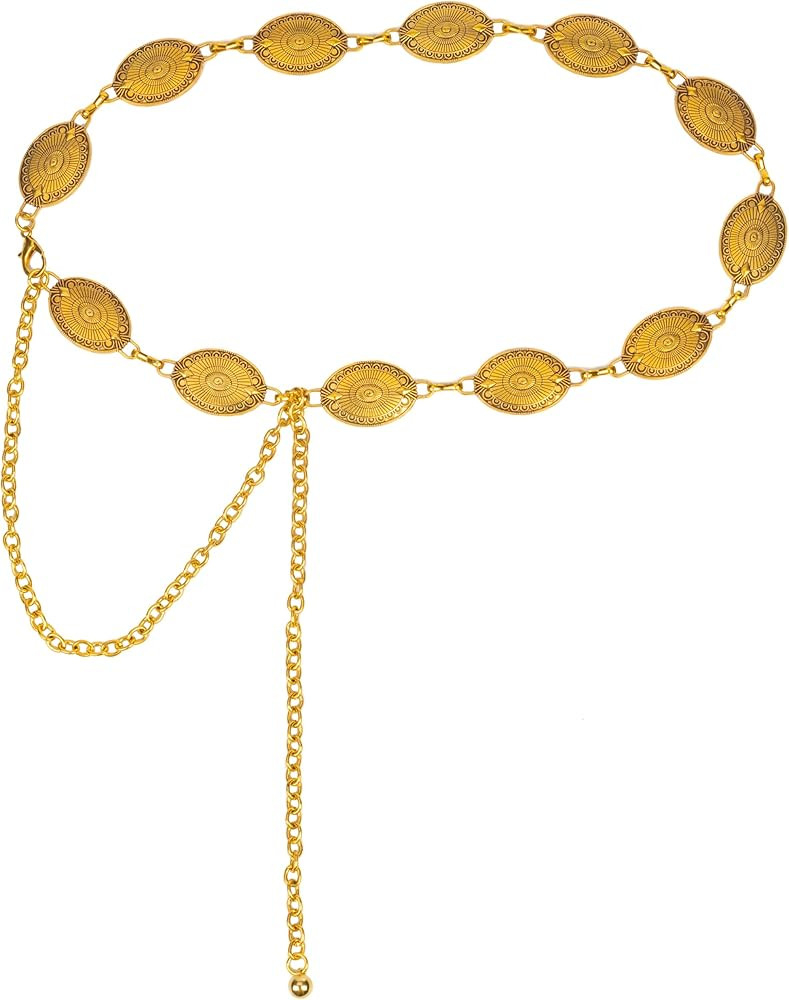 Western-Concho-Belt-Women Cowgirl-Metal-Belts Boho Silver Vintage Turquoise Chain Belt for Dress ... | Amazon (US)