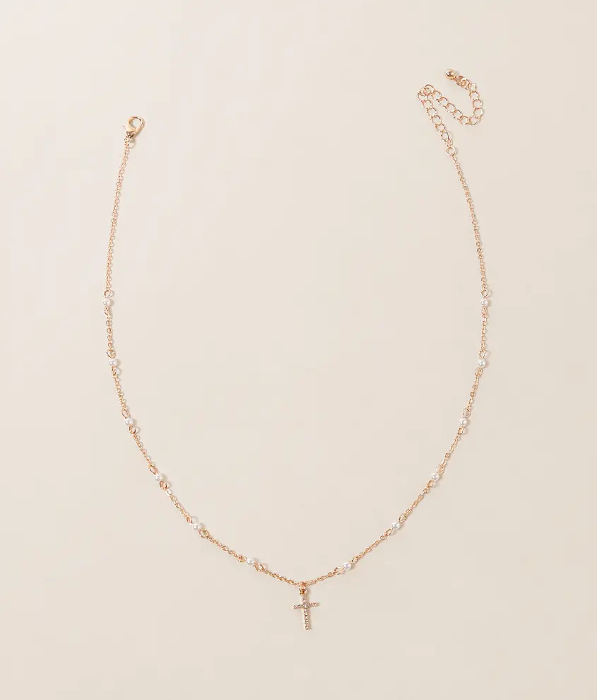 Faux Pearl Beaded Cross Necklace | Buckle