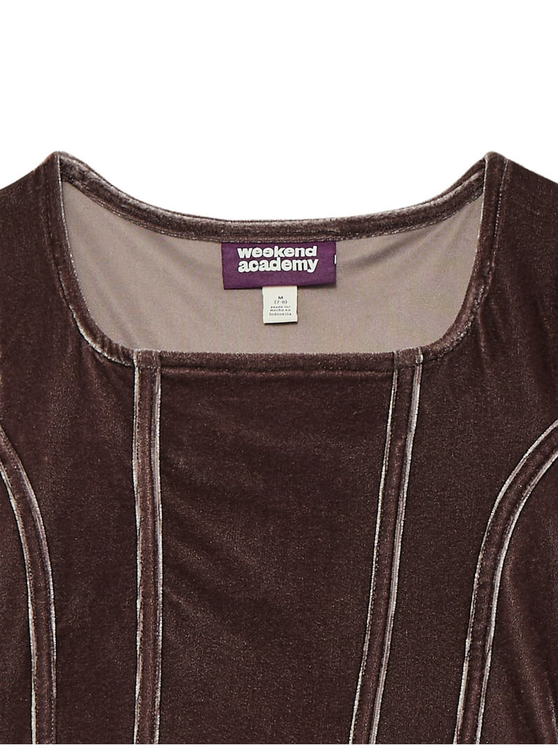 Weekend Academy Girls Velvet Corset Top with Long Sleeves, Sizes 4-18 | Walmart (US)