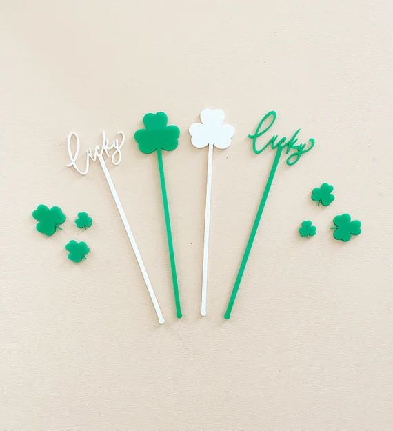 St. Patricks Day Stirrers, Stir Sticks, Shamrock Drink Stirrers,  Shamrock Decor, St. Patricks Da... | Etsy (US)
