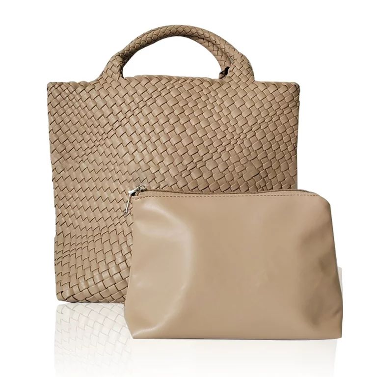 Straw Bag for Women, Vegan Leather Woven Tote Bag Large Beach Handbag Retro Handmade Shoulder Bag | Walmart (US)