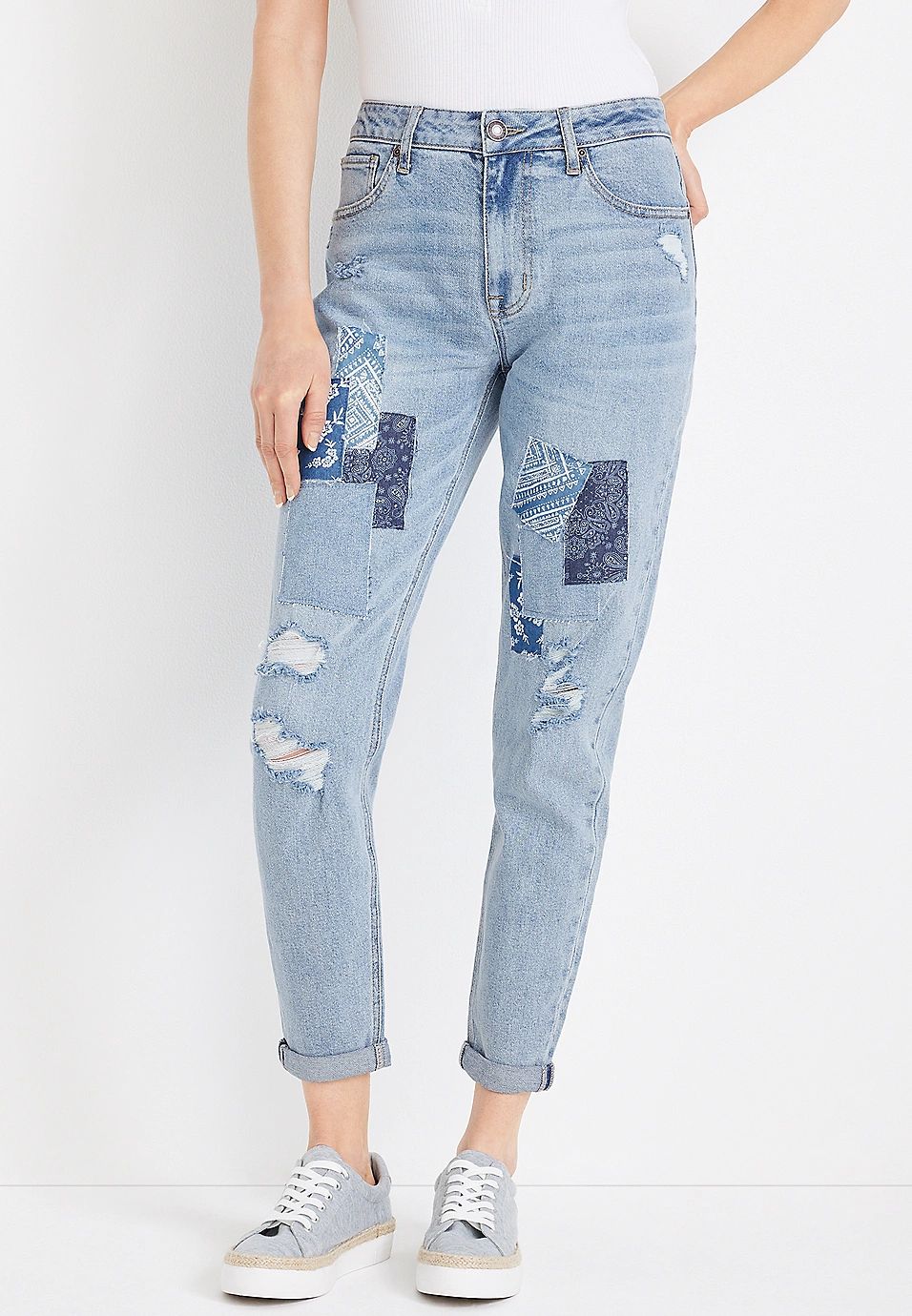 m jeans by maurices™ Tapered 90s High Rise Patchwork Ankle Jean | Maurices