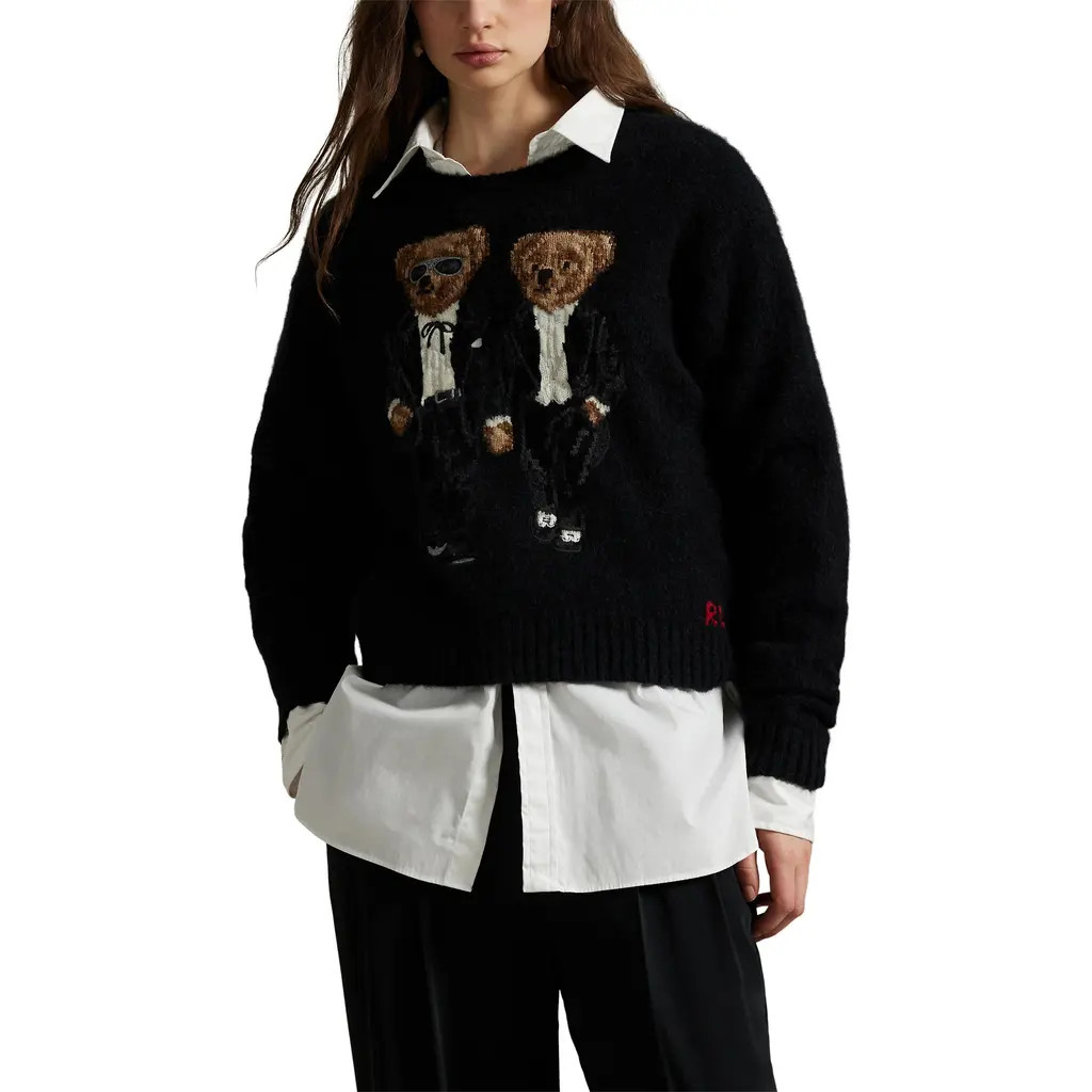 Polo Ralph Lauren Ralph & Ricky Tuxedo Bear Wool & Alpaca Blend Sweater in Polo Black Multi at Nordstrom, Size Large | Nordstrom