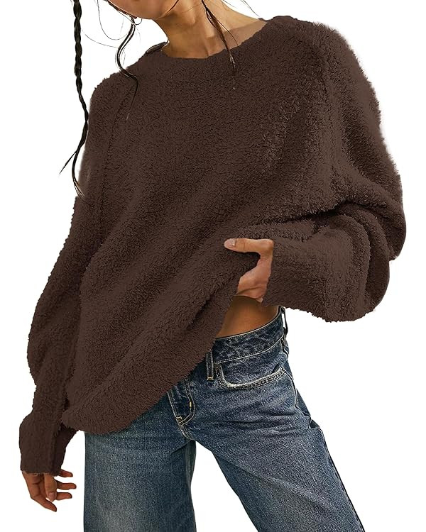 Beaully Women's Oversized Long Sleeve Crewneck Fuzzy Knit Warm Sweaters 2025 Fall Pullover Sweate... | Amazon (US)