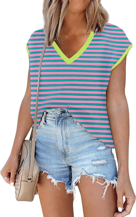 SAUKOLE Women's Sleeveless Sweater Vest Casual V Neck Cap Sleeve Knit Pullover Tank Tops 2024 Spr... | Amazon (US)