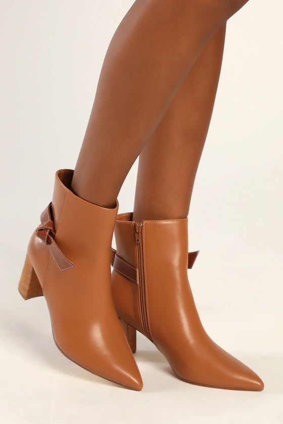 Knota Tan Pointed-Toe Bow Booties | Lulus (US)