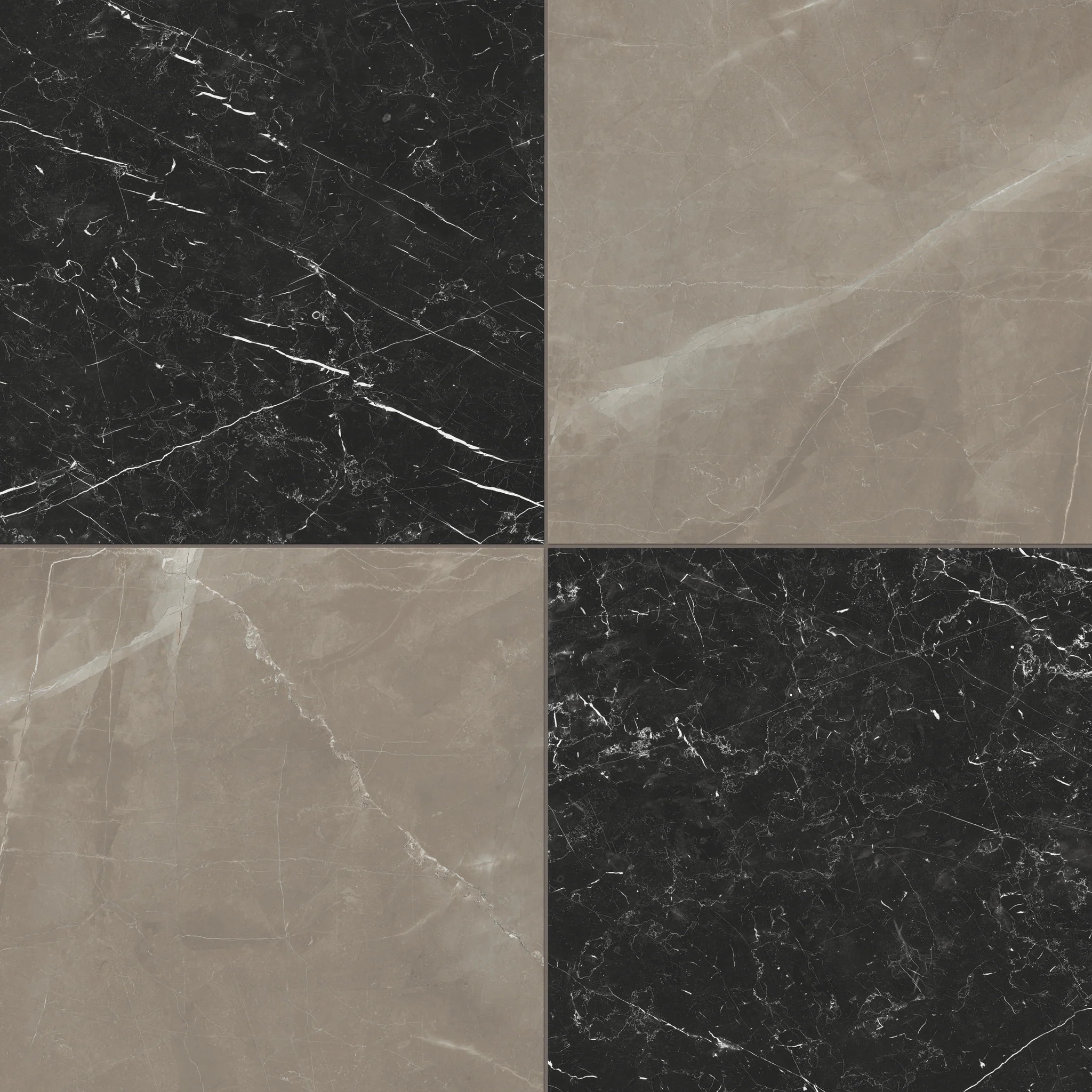 Leona 24x24 Checkerboard Matte Porcelain Tile in Amani Bronze and Nero Marquina | Edward Martin