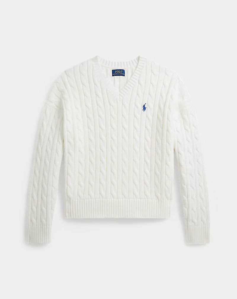 Cable-Knit Cotton V-Neck Jumper | Ralph Lauren (UK)