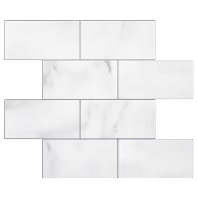 Avant Decor Splash White Marble 11-in x 12-in Glossy Resin Brick Subway Peel and Stick Wall Tile ... | Lowe's