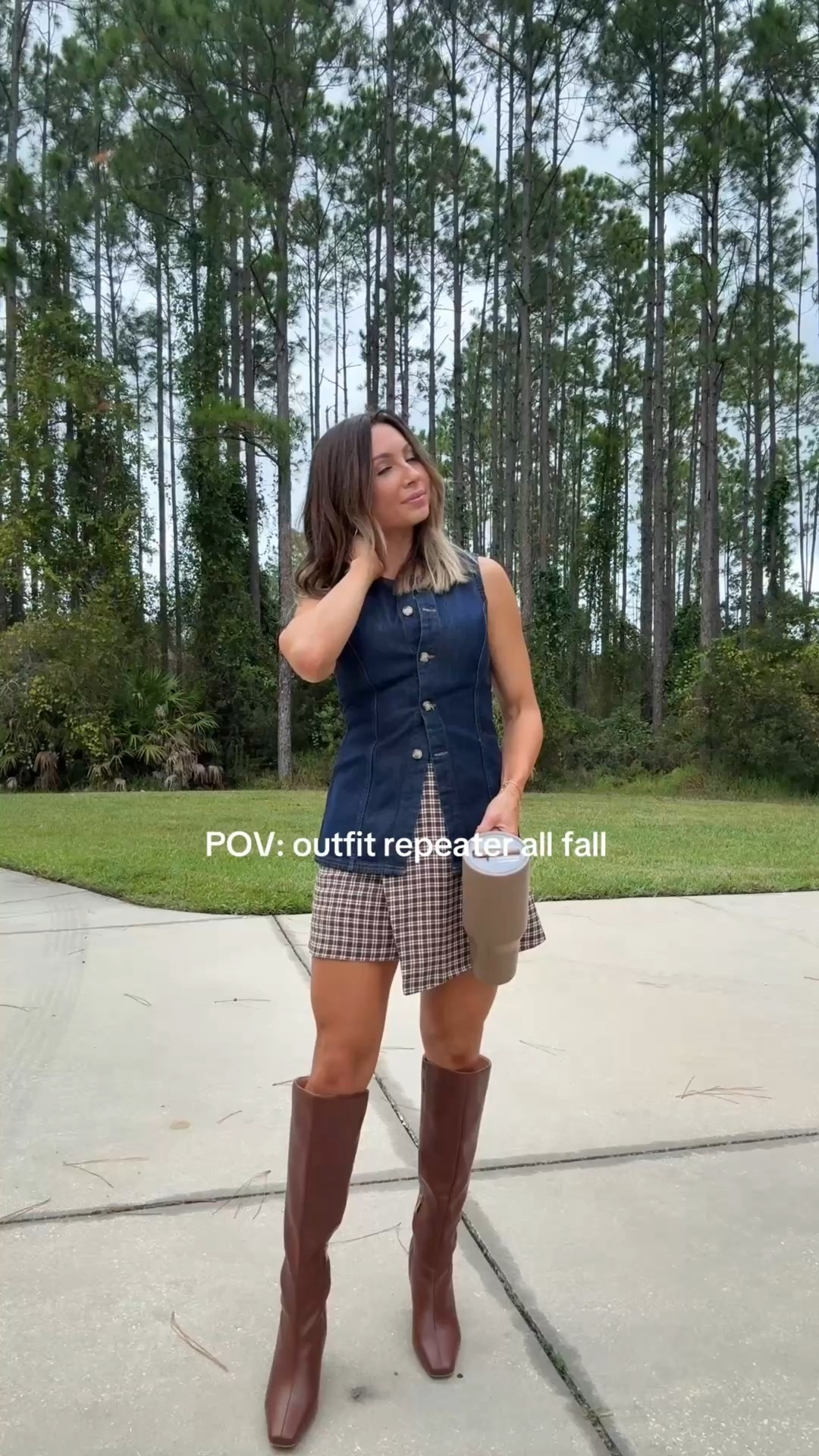 Abercrombie denim vest + plaid skort! I love these amazon boots! Wearing an XS IN BOTH 

#LTKSeasonal #LTKFindsUnder50 #LTKSaleAlert