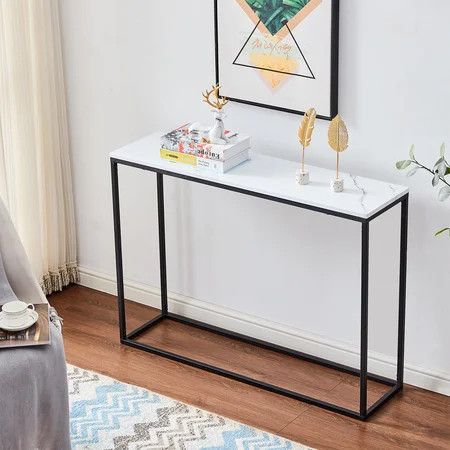BTMWAY Small Entryway Table Heavy Duty Console Table with White Marble Top and Black Metal Frame Mod | Walmart (US)
