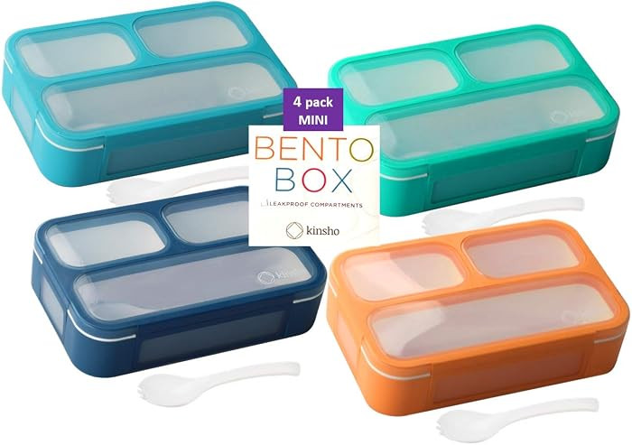 kinsho Small Snack Box Containers Set of 4, (Blue + Navy + Aqua + Orange) | Amazon (US)