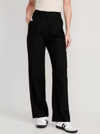 Extra High-Waisted Pleated Taylor Wide-Leg Linen-Blend Trouser Pants for Women | Old Navy (US)