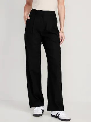 Extra High-Waisted Pleated Taylor Wide-Leg Linen-Blend Trouser Pants for Women | Old Navy (US)