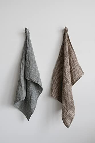 Creative Co-Op Woven Linen Striped Tea, Set of 2 Colors Towel, 27 Inch x 20 Inch, Grey | Amazon (US)