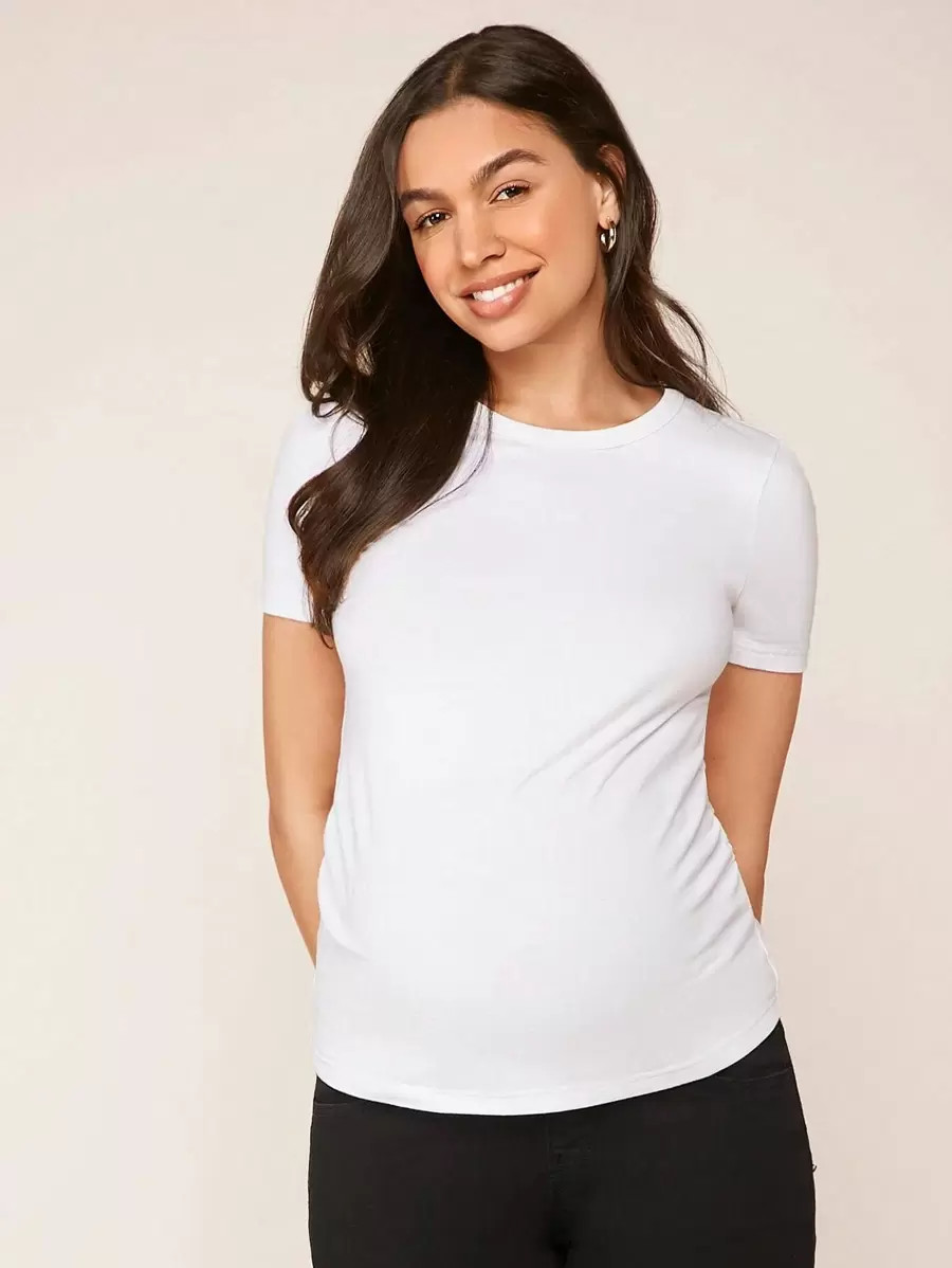 SHEIN BASICS Maternity Solid Round Neck Tee | SHEIN