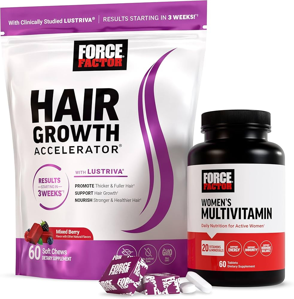 Force Factor Hair Growth Accelerator Soft Chews, Lustriva & Biotin to Promote Thicker, Stronger, ... | Amazon (US)