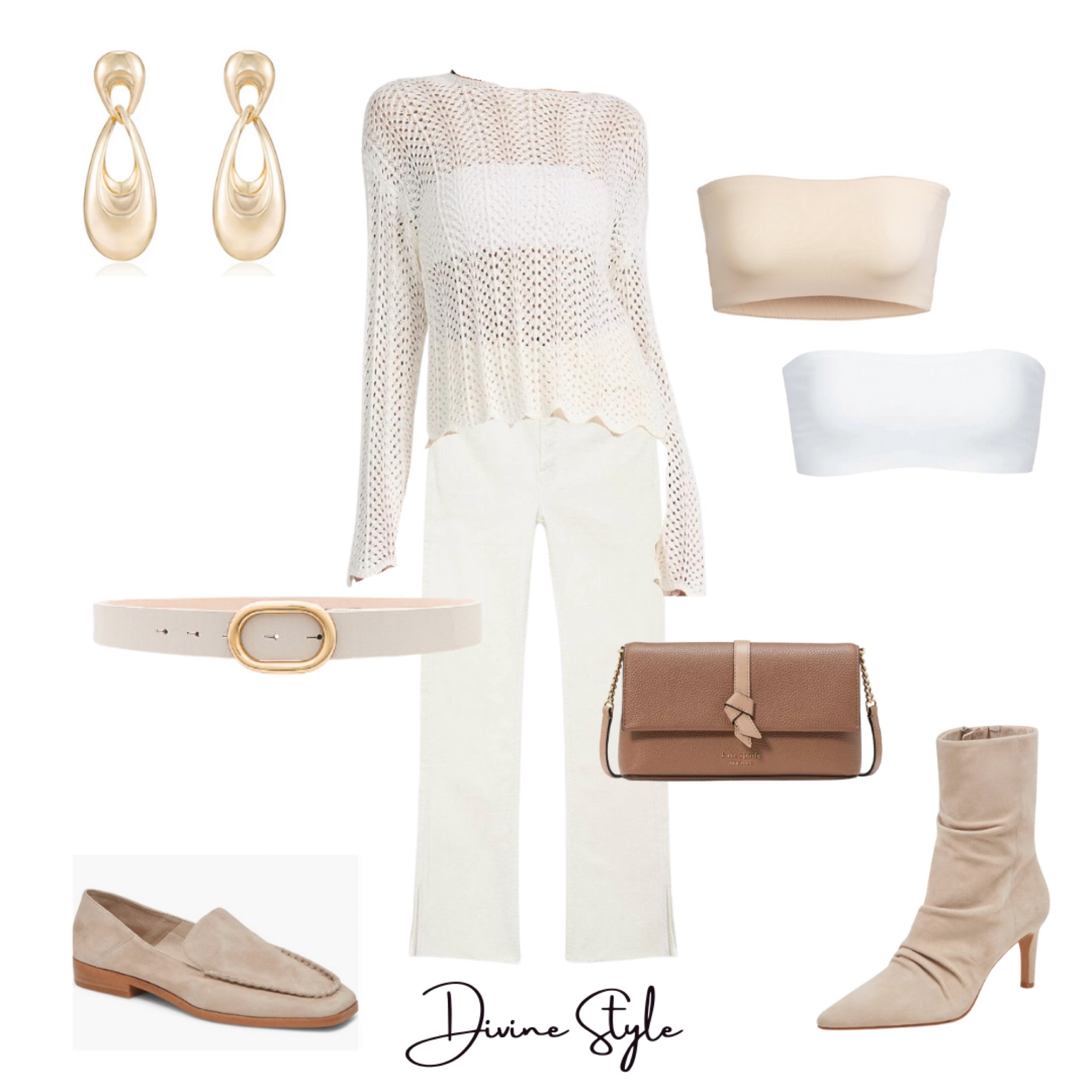 Winter denim outfit monochromatic style. This outfit is perfect for cooler days if you live in a warm climate or layer with a jacket or vest if not. Mesh sweater with cream color jeans and suede flats or boots. Casual elegance. Jeans run true to size.

#LTKShoeCrush #LTKStyleTip #LTKItBag