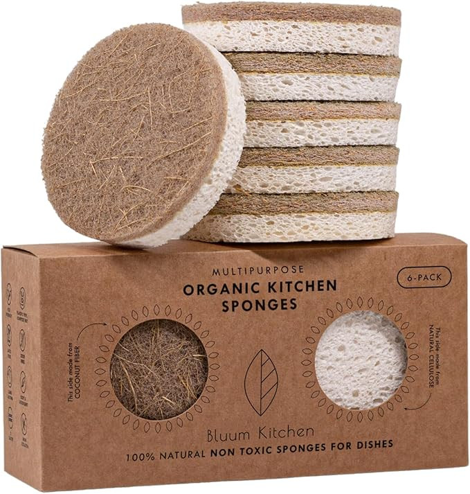 Organic Kitchen Sponges 6-Pack – Non Toxic Sponges for Dishes, Natural Dish Sponge Set, Plant B... | Amazon (US)