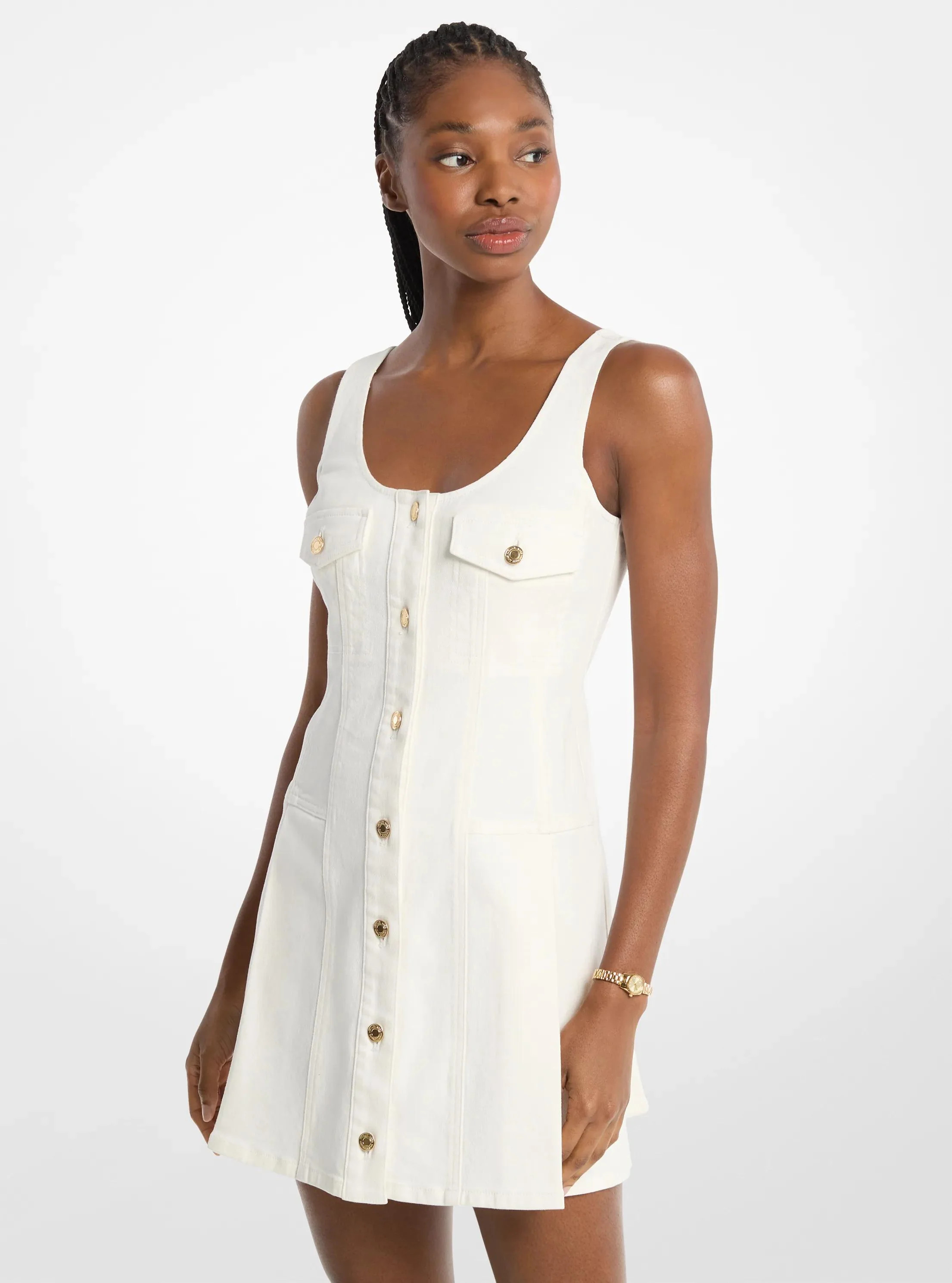 Pleated Denim Mini Dress | Shop Simon