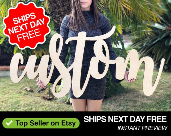 Custom Wood Name Sign 1/4" thick, 12"-48" wide - large nursery baby name wall art, wedding welcom... | Etsy (US)