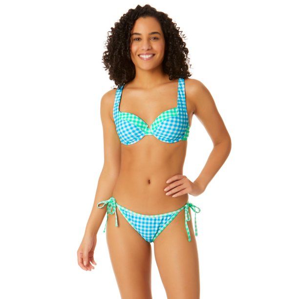No Boundaries Juniors Mix and Match Gingham Check Print Adjustable Ties Bikini Swimsuit Bottoms | Walmart (US)