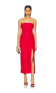 Bardot NIKKI STRAPLESS MIDI DRESS in Deep Red from Revolve.com | Revolve Clothing (Global)