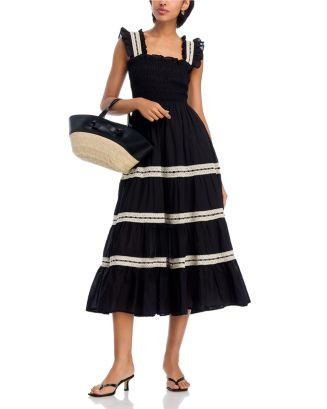 AQUA Smocked Lace Inset Midi Dress - Exclusive  | Bloomingdale's Women | Bloomingdale's (US)