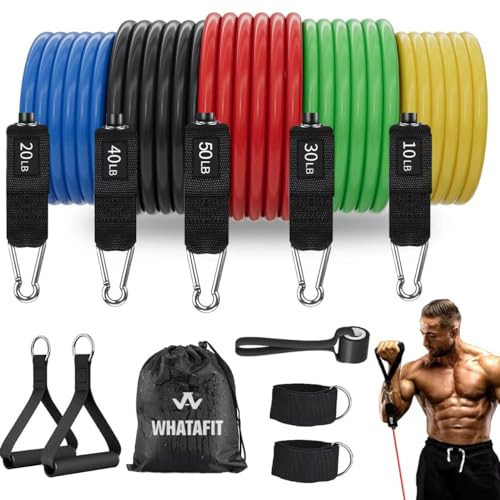 WHATAFIT Resistance Bands,Exercise Bands,Workout Bands with Handles,Door Anchor and Ankle Straps,5 Resistance Levels Fitness Bands,for Strength,Training, Physical Therapy, and Home Gym Equipment | Amazon (US)