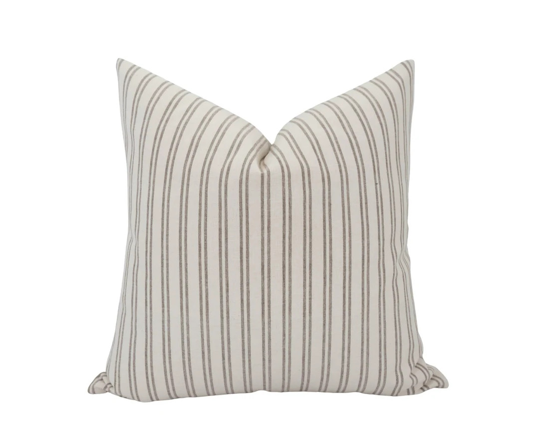 HOLLY Ivory Stripe Pillow Cover Brown Stripe Pillow Neutral - Etsy | Etsy (US)