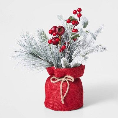 Mixed Greenery with Red Berries in Burlap Bag - Wondershop&#8482; | Target