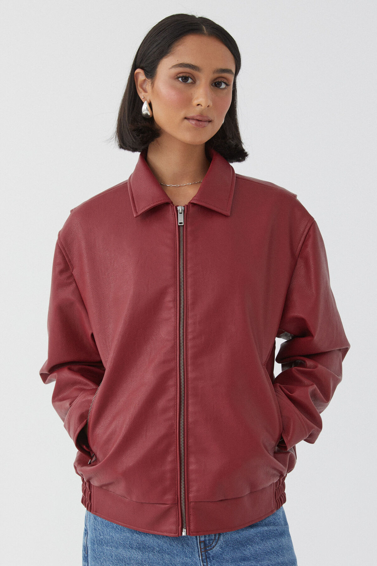 Faux Leather Collared Bomber Jacket | Supre (AU & NZ)
