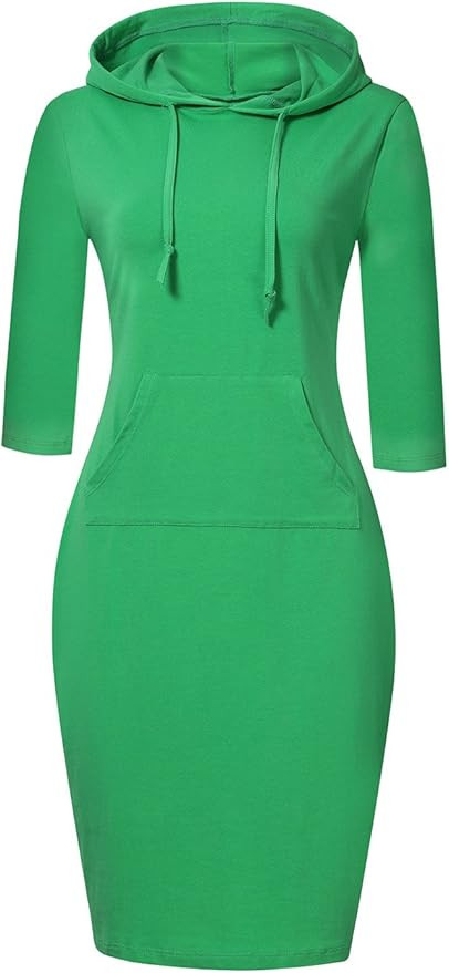 MISSKY Women Stripe Pocket Knee Length Slim Casual Pullover Hoodie Dress | Amazon (US)