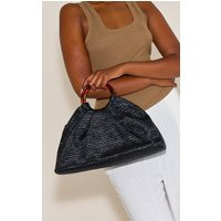 Black Raffia Trapeze Hand Bag, Black | PrettyLittleThing UK