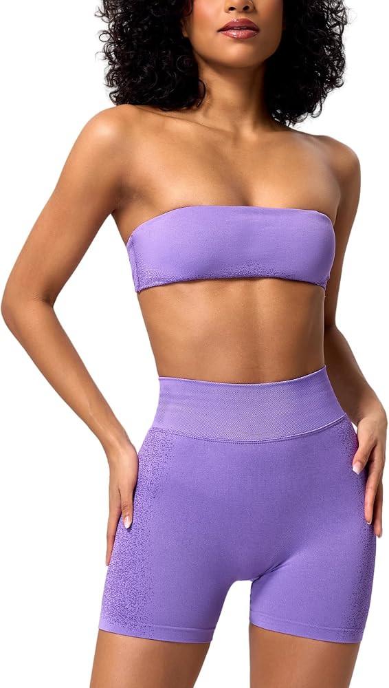 ABOCIW Womens Workout Sets Twist Back Bandeau Sports Bra Seamless Scrunch Butt Lifting Gym Shorts... | Amazon (US)