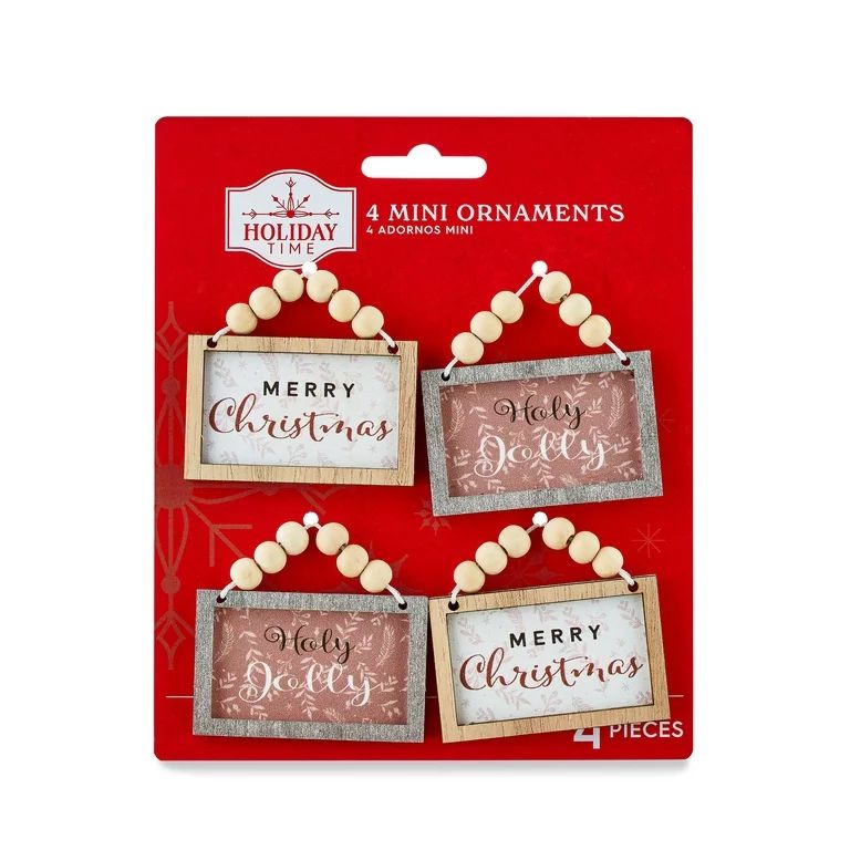 Blushful 4 Count Pink Wooden Frame Mini Ornament Set, by Holiday Time | Walmart (US)
