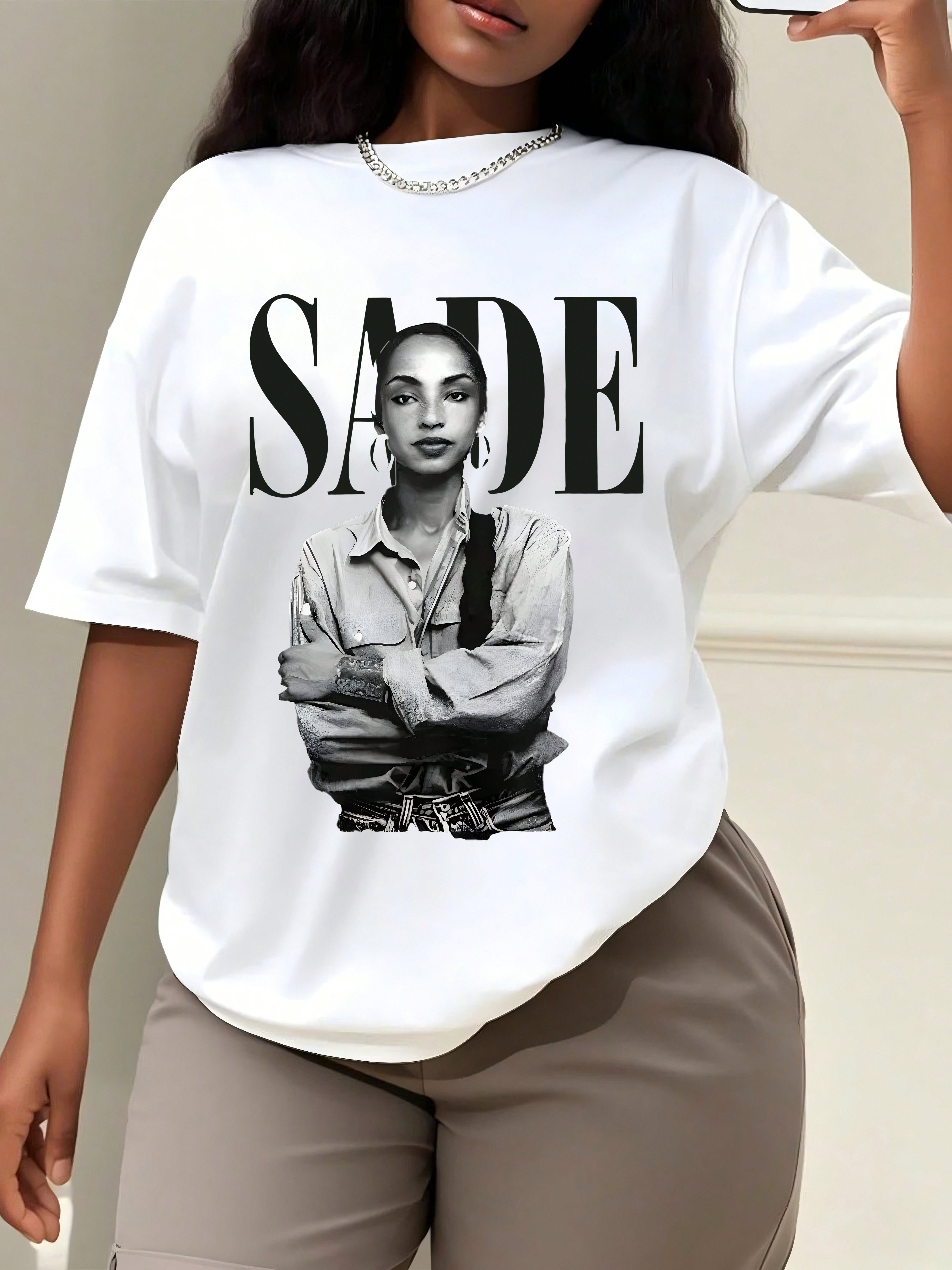 Sade Image Printed T-Shirt. A Must-Have For Music Fans. Summer Wear. Can Be Worn As An Inner Or O... | SHEIN