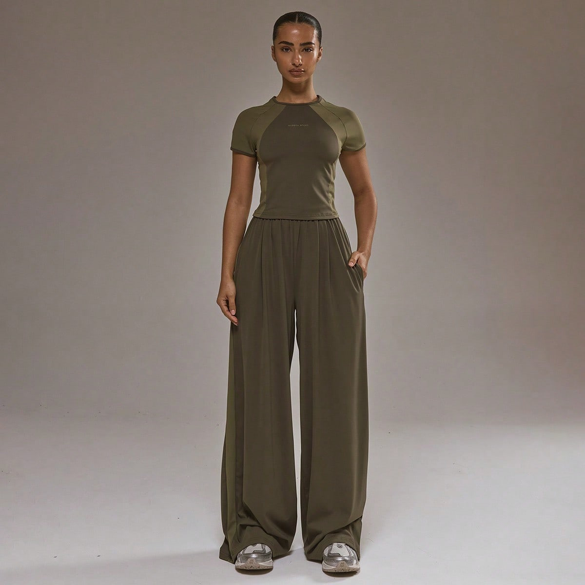 Musera Sport Sport Foldover Waistband Contrast Panel Wide Leg Trousers Co-Ord Bottom Only Active Sport Gym Workout Lounge Padel Fitness Yoga Pilates Daily Casual | SHEIN