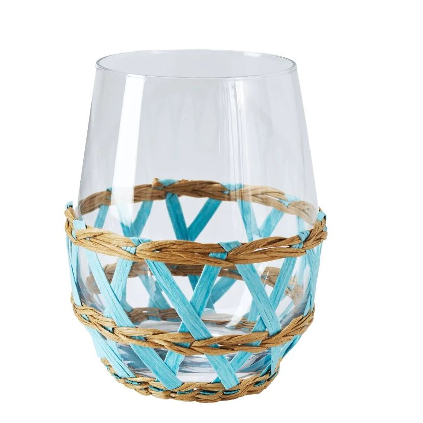 Island Wrapped Stemless Wine Glass Light Blue, Set of 4 | Amanda Lindroth