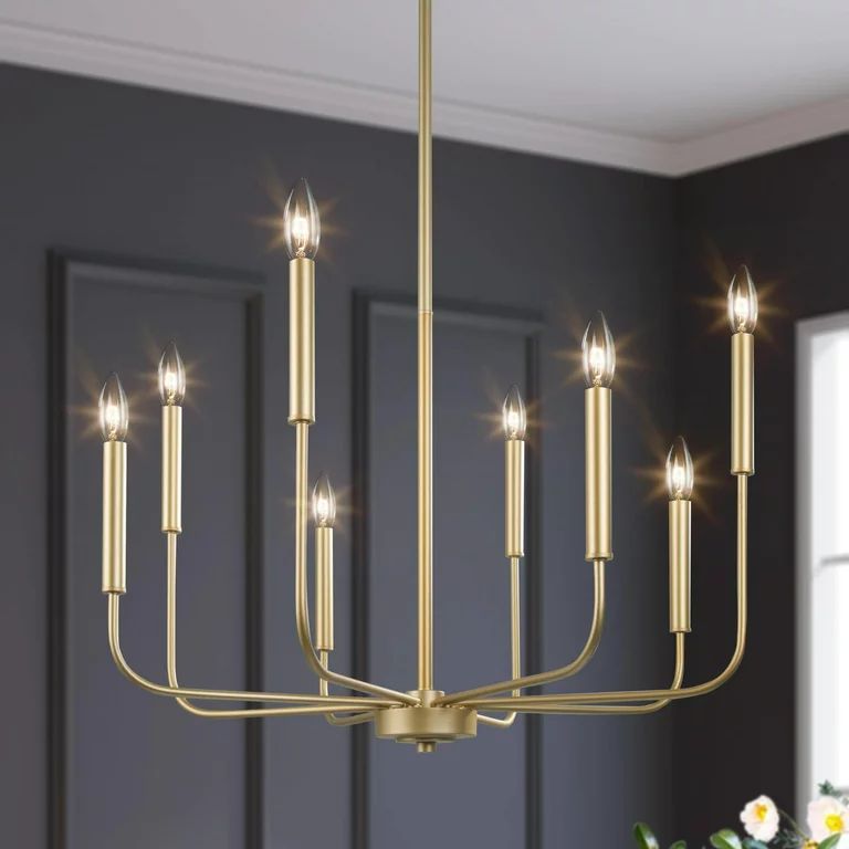 LNC 8-Light Matte Gold Modern/Contemporary Candle Shape LED Chandelier For Living Room and Dining... | Walmart (US)