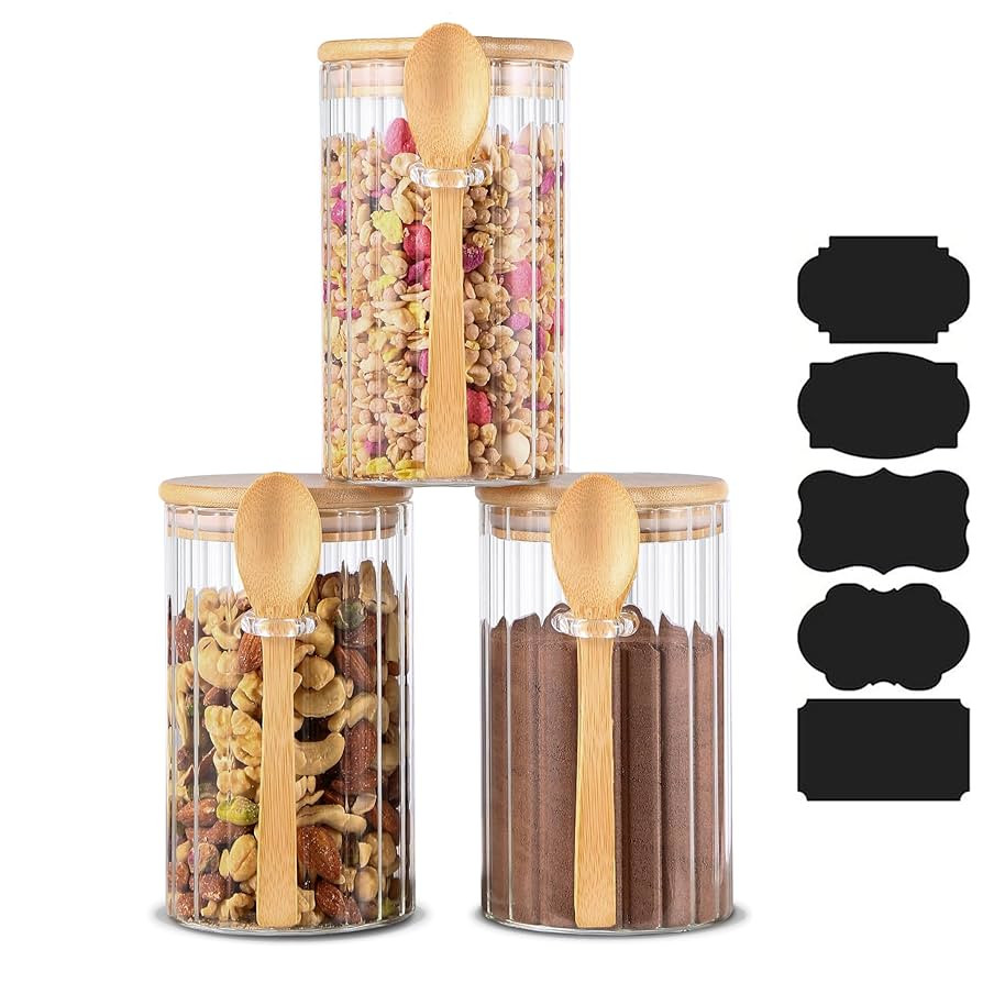 25 FL OZ Airtight Glass Jars with Bamboo Spoons Lids Overnight Oats Container Decorative Coffee B... | Amazon (US)