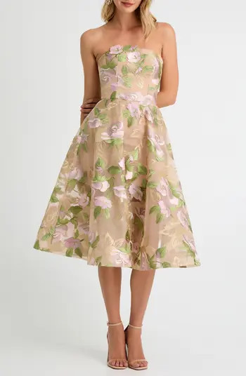 Noemi Embroidered Floral Strapless Cocktail Dress | Nordstrom