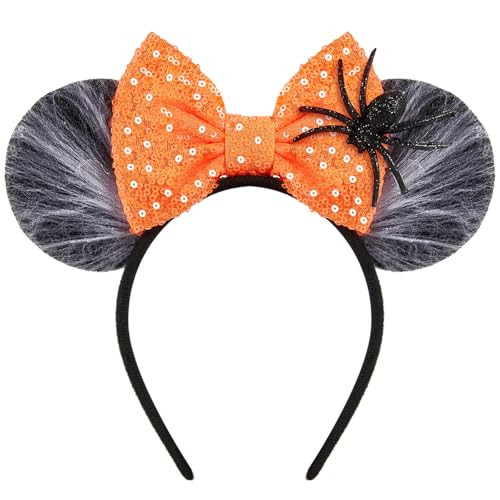 LYLIN Mouse Ears with Spider, Halloween Mouse Ears Headband with Orange Bow | Amazon (US)
