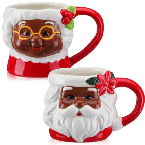 Willinglong 2 Pcs Black Mrs. Santa Claus Mugs African American Mrs. Santa Claus Ceramic Mugs Christmas Holidays Gifts Set Bulk Vintage Camping Coffee Tea Cups for Couples Xmas Gifts Party Supplies | Amazon (US)