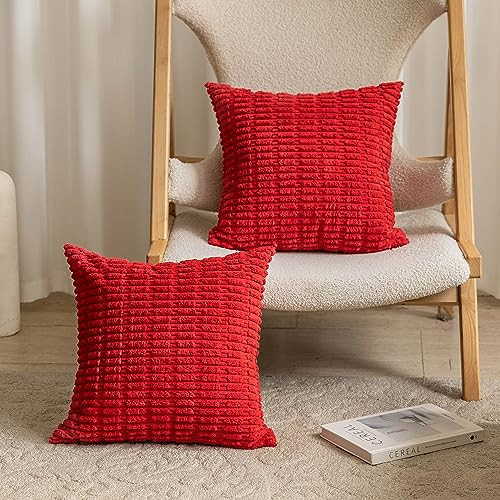 Home Brilliant Red Throw Pillows for Couch Decorative Pillow Covers 20x20 Set of 2 Soft Plush Corduroy for Sofa Couch Chair Decorations, Set of 2, 20 x 20 inch, Red | Amazon (US)