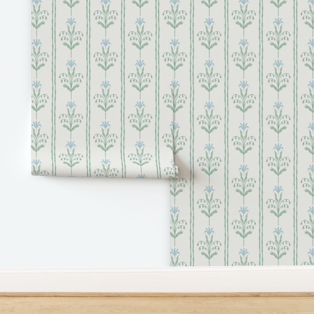 Theresa floral stripe blue green Wallpaper byheightsdesignstudio | Spoonflower