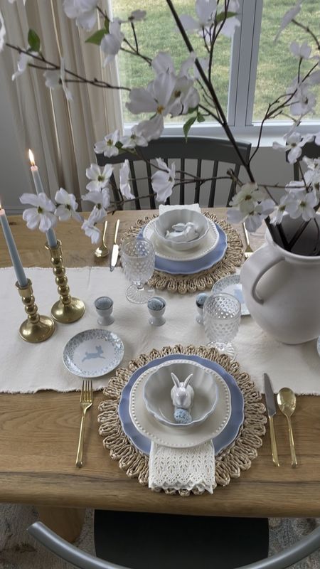 Easter table setting with touches of blue...

#LTKhome #LTKSeasonal #LTKVideo