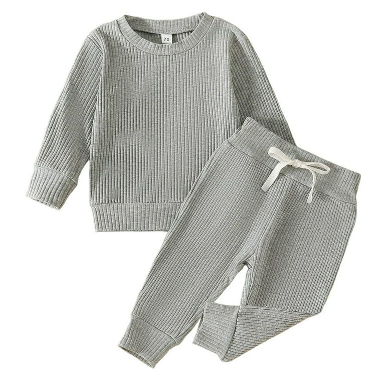 Fall Outfits For Toddler Boys Girls Long Sleeve Ribbed Solid Color Tops Pants 2Pcs Clothes Set Ba... | Walmart (US)