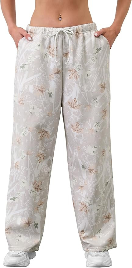 Women Wide Leg Camo Sweatpants High Waisted Drawstring Baggy Jogger Fleece Loose Sweat Pants with... | Amazon (US)